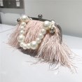 thumbnail image 2 of Bolso de mano para mujer, bolso de mano con plumas, lujo, 2 tipos, cadena de serpiente, cadena corta de perlas, 2 of 5