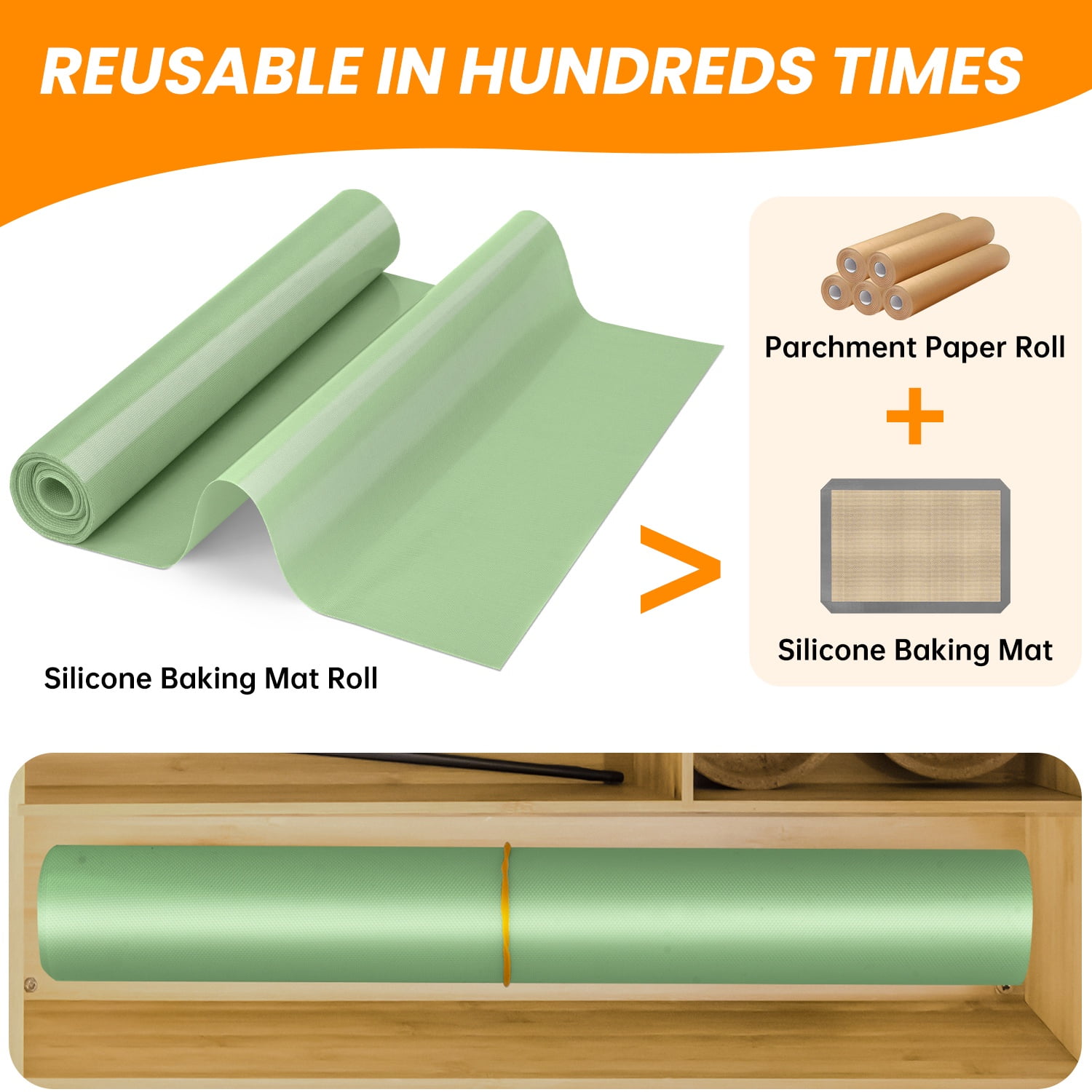 Silicone Baking Mat Roll - Non Stick, Heat Resistant Pastry Mat for Macarons, Bread, Cookies | Kitchen Countertop Protector | Dough Rolling Mat Gray