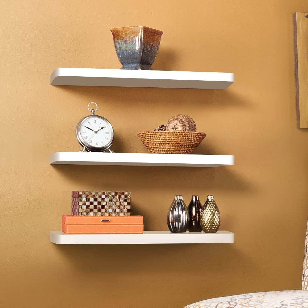 Wall Mounted White Floating Shelves Set of 3,Decor Shelves for Wall