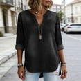 thumbnail image 4 of Miqool Women's Washed Denim Tunic Tops 3/4 Sleeve V-Neck Loose Fit Jean Blouse Casual Roll-Up Sleeve Everyday Shirts, 4 of 9