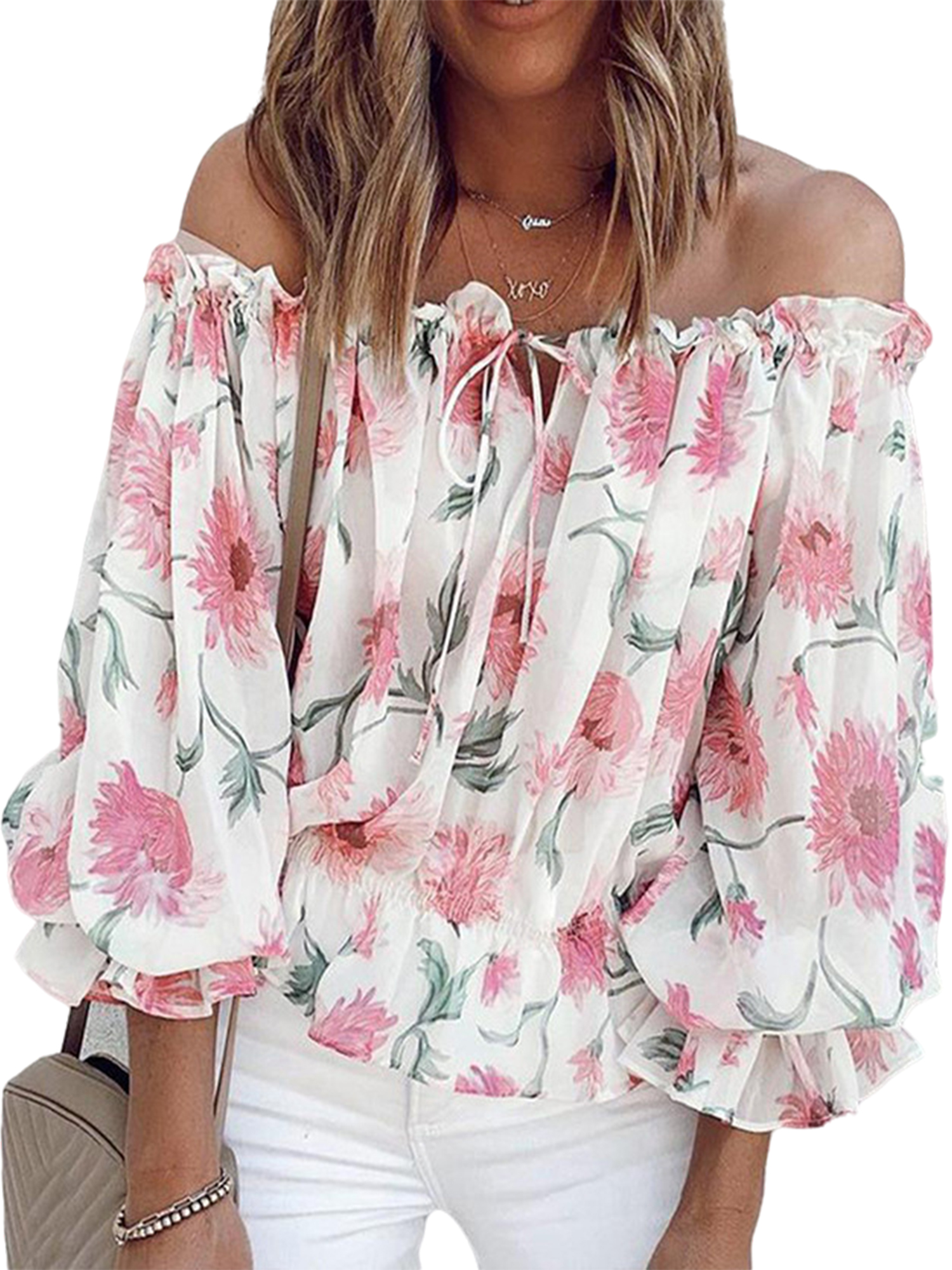 Niuer Womens Summer Tops Sexy Off Shoulder Front Knot Ruffled Blouses