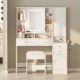 Vanity Desk with Mirror, Lights and Charging Station, 3Drawer Glass