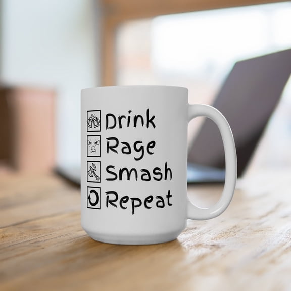 ChaChaCoo D&D Barbarian Checklist Mug | Drink, Rage, Smash, Repeat | Dungeons and Dragons Barbarian Mug | DnD Role Playing | Cute RPG Mug (11oz, 15oz)