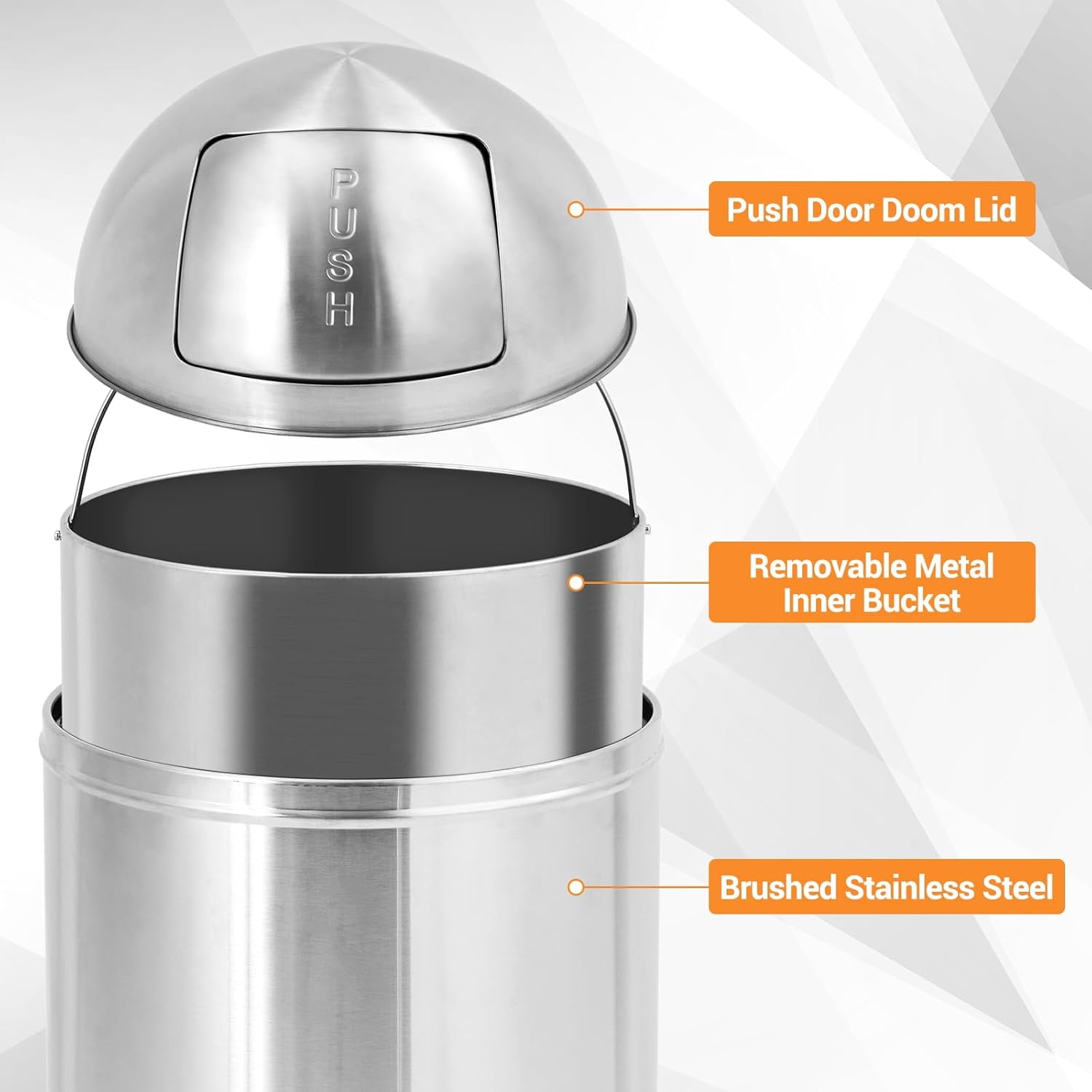 Lumiparty 18.5 Gallon/70 Liter Trash Can, Garbage Can with Push Lid, Heavy Duty Stainless Steel Waste Bin with Removable Inner Bucket, Outdoor Trash Bin for Commercial Use