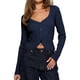 thumbnail image 1 of Cárdigan de Larga para Mujer, Suéter Corto de Punto Abierto, Chaqueta con Cuello en V y Botones para Otoño Azul Marino S, 1 of 10
