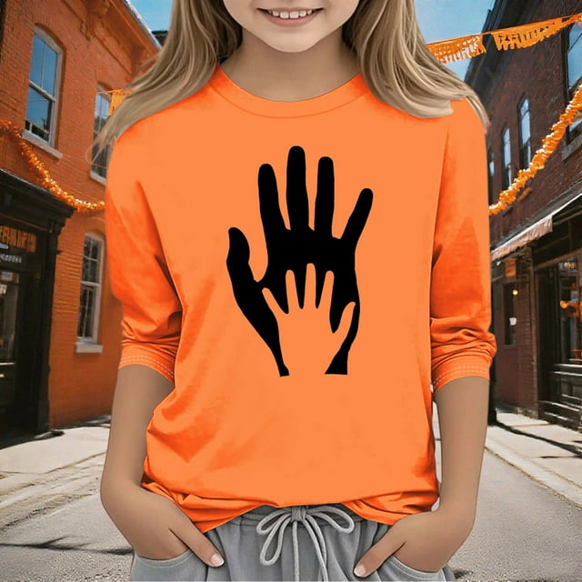 YUNAFFT T-shirts de Festival Orange pour Enfants Manches 3/4 Imprimé Créatif Col Rond Style Décontracté Vacances