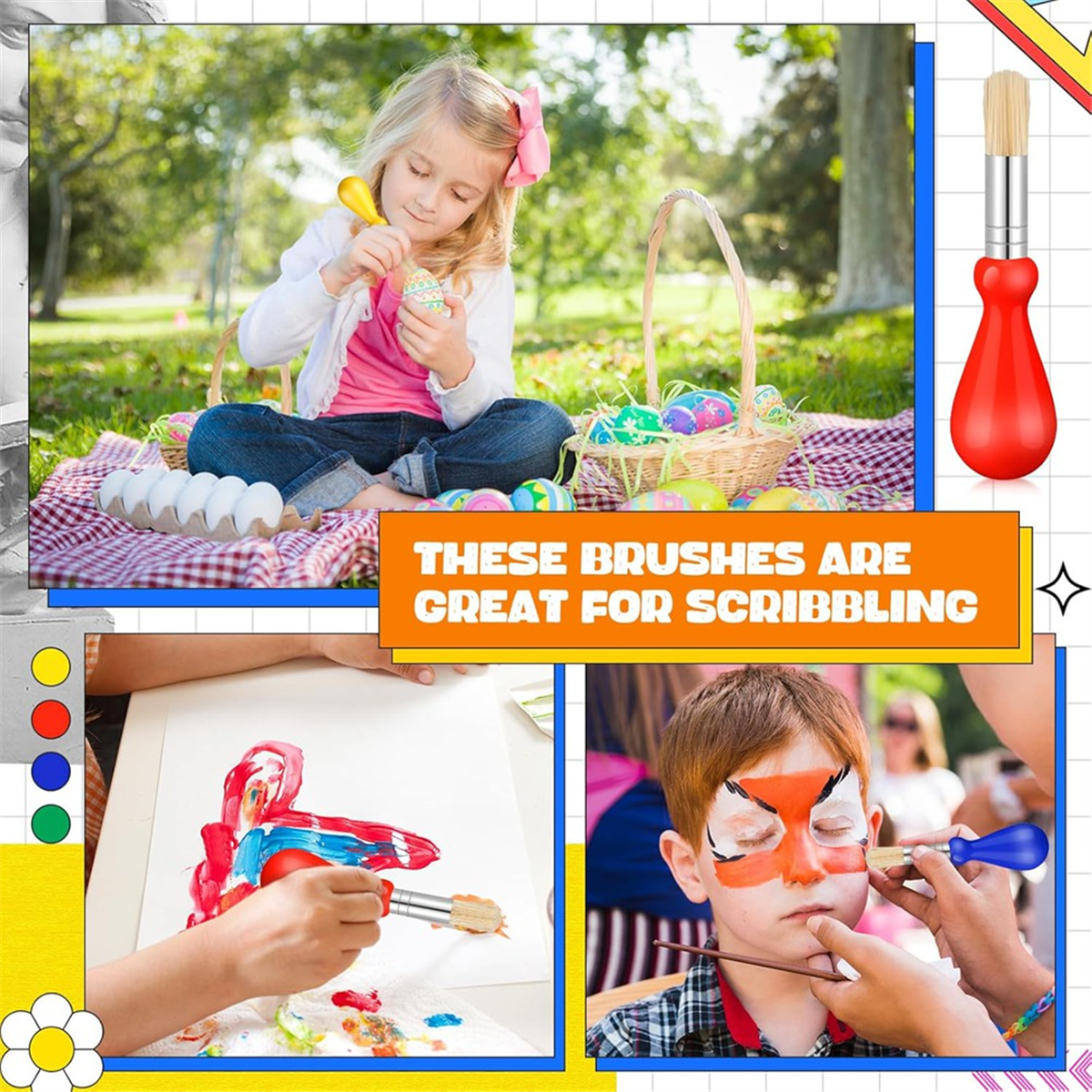 HOT 36 Brushes for Kids Large Easy to Hold Bulk Color Back-To-School Artsupplies Craft Projects