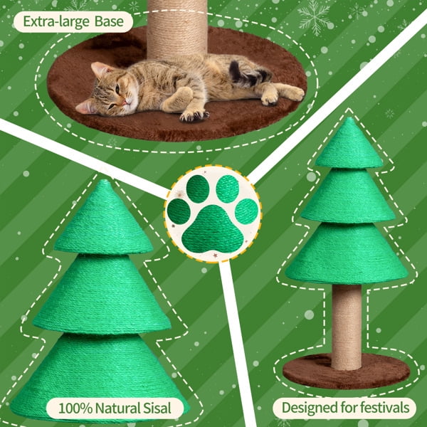 Alvantor Christmas Tree Cat Scratching Post Tower 31.5 in Tall Sisal Rope Scratcher with Fleece Base Green