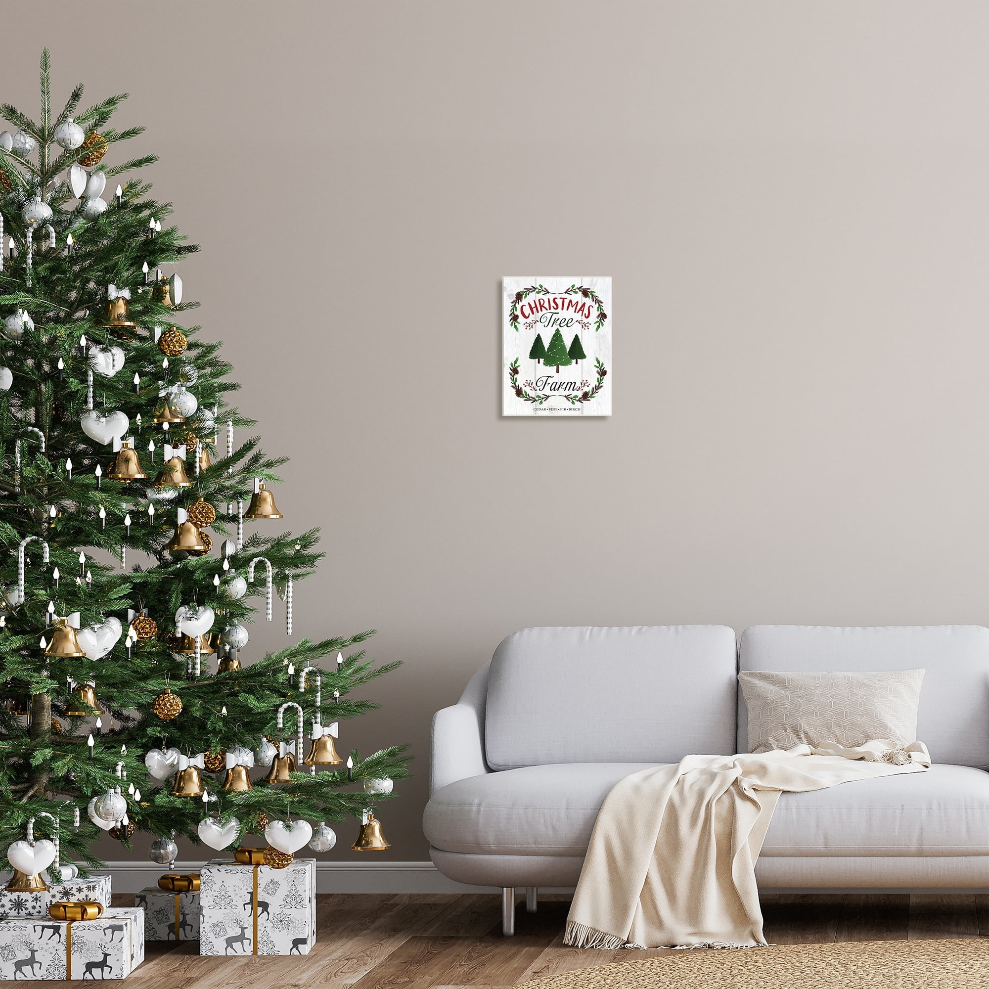 Stupell Indtries Rtic Christmas Tree Farm Advertisement Green Pine Holly,13 x 19,Design by Louise Allen Designs