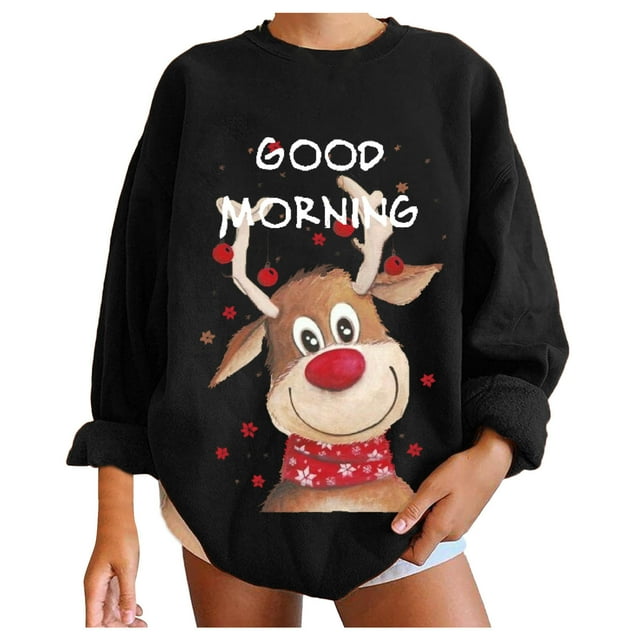 Chandail en Molleton de Noël pour Femmes Imprimé Mode Pull à Manches Longues Fermeture Cardigan Vacances Xmas Veste Mi-Longue Col Rond Pull Chaud