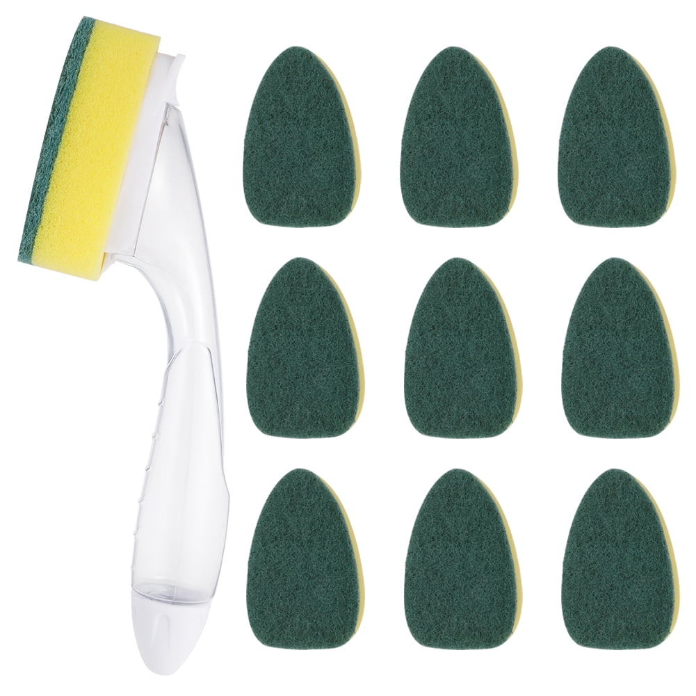 Yaoping 1 Dish Wand and 10 Refill Replacement Heads, Dish Wand Refills Sponge Heads, Non-Scratch Heavy Duty Dish Wand Sponge for Kitchen Sink Cleaning Brush