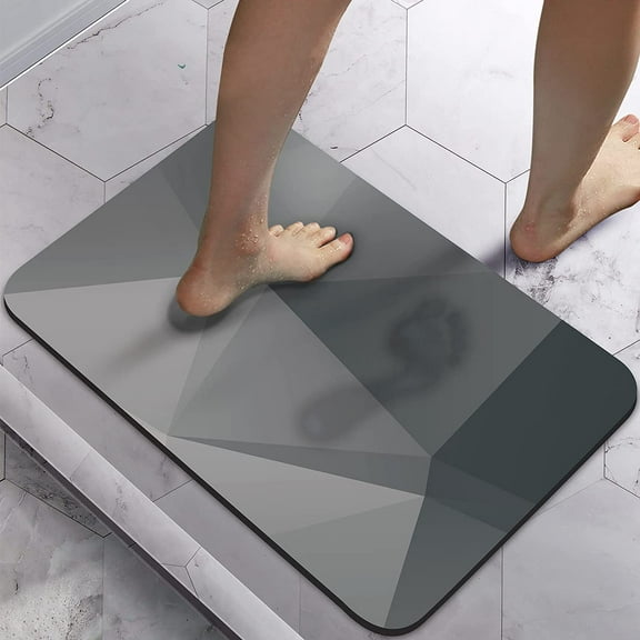 Bath Bathroom Rugs Mat Non Slip, Gray Diatomaceous Earth Stone Farmhouse Water Absorbent Washable Thin Small Bathmat Set with Rubber Back Quick Dry Fit Under Door for Bathroom Floor Shower, Geometry