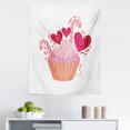 thumbnail image 1 of Love Tapestry, Cartoon Dessert Illustration of a Cupcake Heart Sweets and Candy Canes, Fabric Wall Hanging Decor for Bedroom Living Room Dorm, 5 Sizes, Salmon Baby Pink Maroon, by Ambesonne, 1 of 1