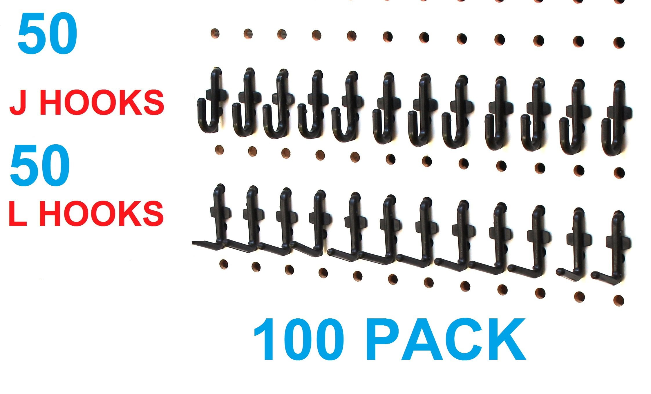 4 Inch Locking Black Plastic Peg Hooks Fit 1/8-1/4 Pegboard 4 Key incl 50 PACK 
