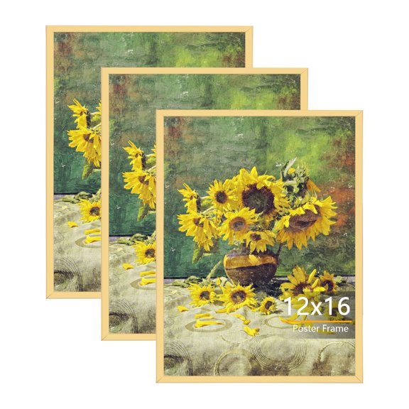 KAIWIN 3 Pack Poster Frames 12x16 Plastic Picture Frame for Gallery wall, Gold
