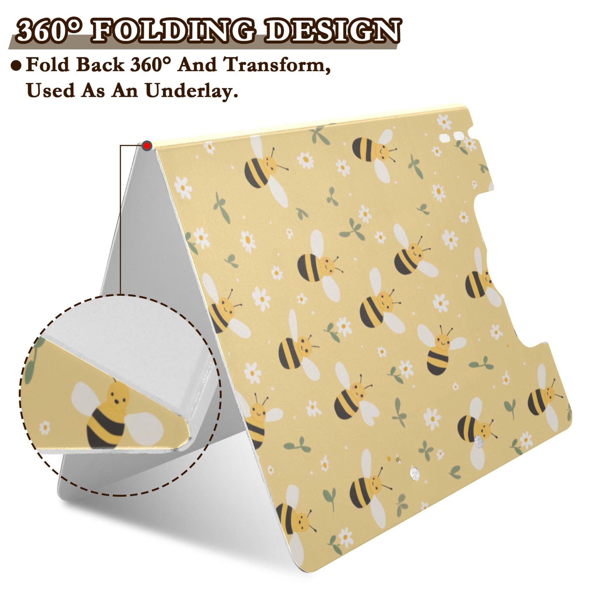 FORMRS A4 Clipboard Folder with Pen Holder Horizontal Foldable School Office Binder, Cute Bee Pattern