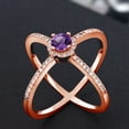 thumbnail image 3 of Gem Stone King 1.29 Ct Round Purple Amethyst 18K Rose Gold Plated Silver Criss Cross X Ring (Size 6), 3 of 5
