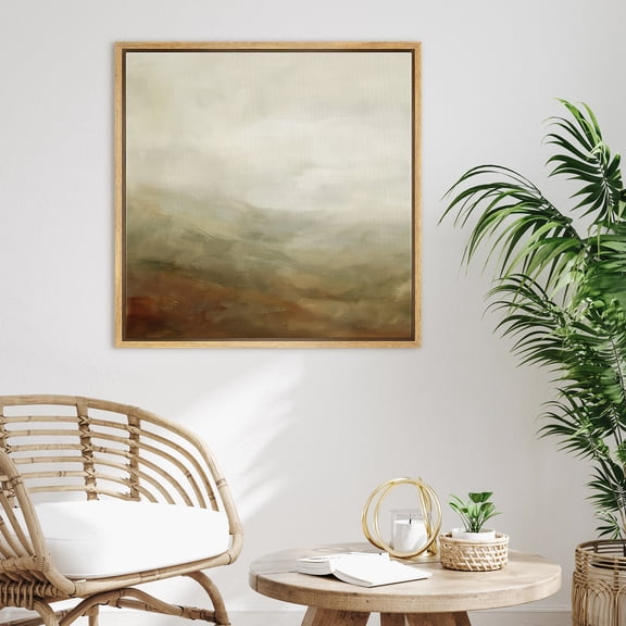 Framed Canvas Print Abstract Vintage Landscape Wall Art Rustic Decorative for Living Room Bedroom - 16"x16" NATURAL