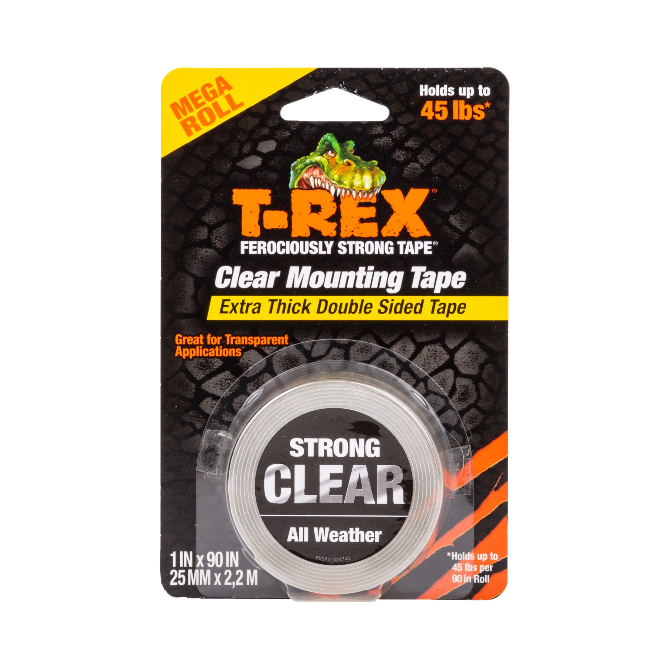 (3 pack) T-Rex Brand Ferociously Strong Extra Thick Mounting Tape, 1 in. x 90 in., Clear
