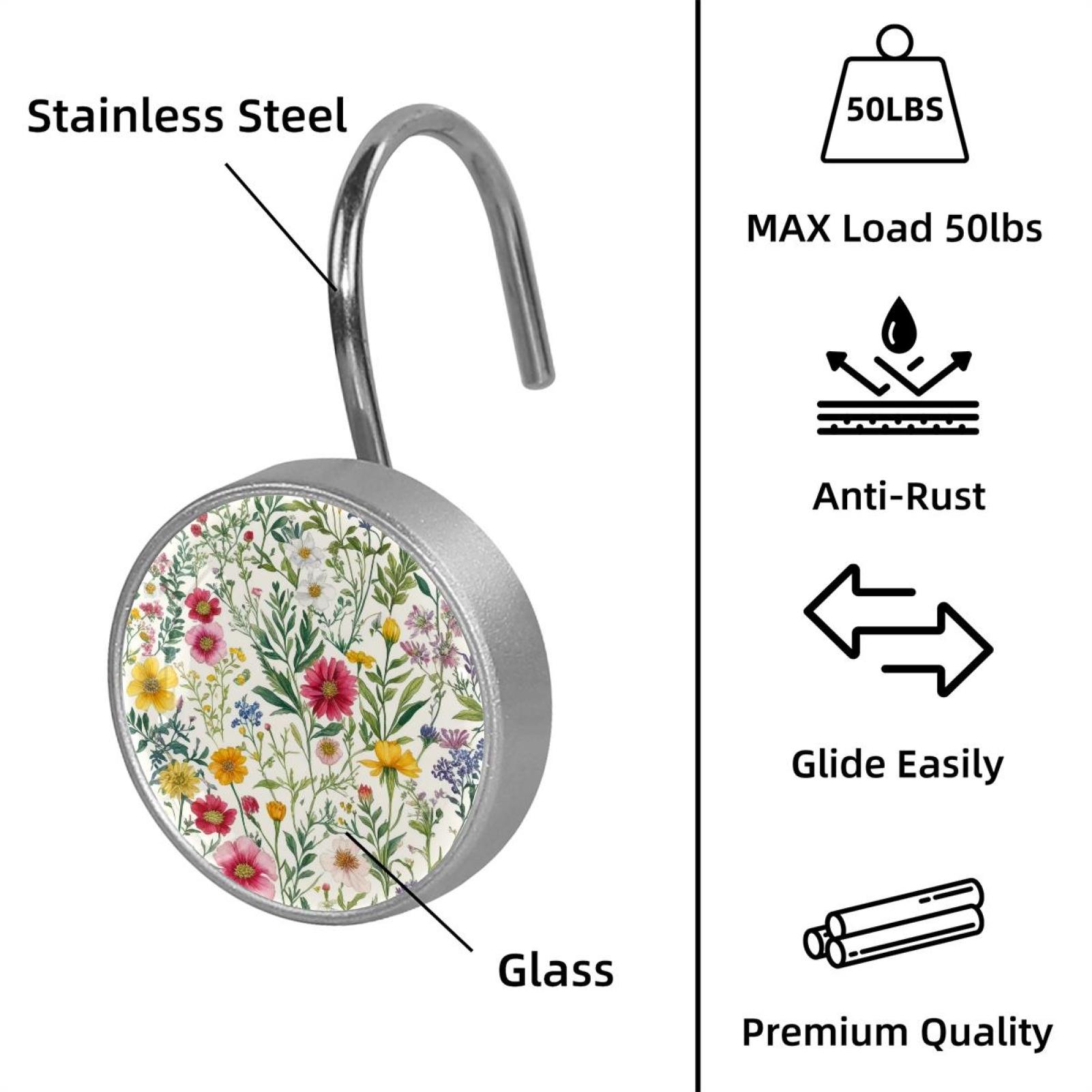 HemaKayy 12 Pcs Shower Curtain Hooks Bathroom Decorative Accessories Colorful small flowers