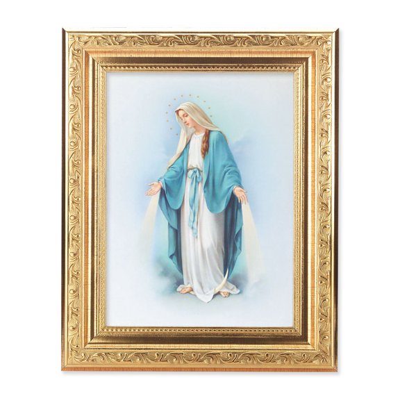 Our Lady of Grace Picture Framed Wall Art Decor Medium, Gold-Leaf Antique Finished Frame with Acanthus-Leaf Detail