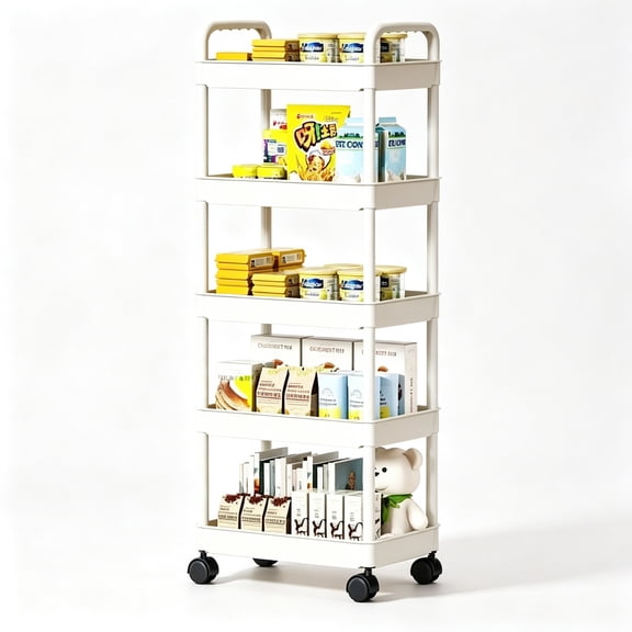 5 Tier Rolling Storage Cart Mobile Organizer Rack Space Saving Utility Shelf With Wheels For Kitchen Bathroom Bedroom Office