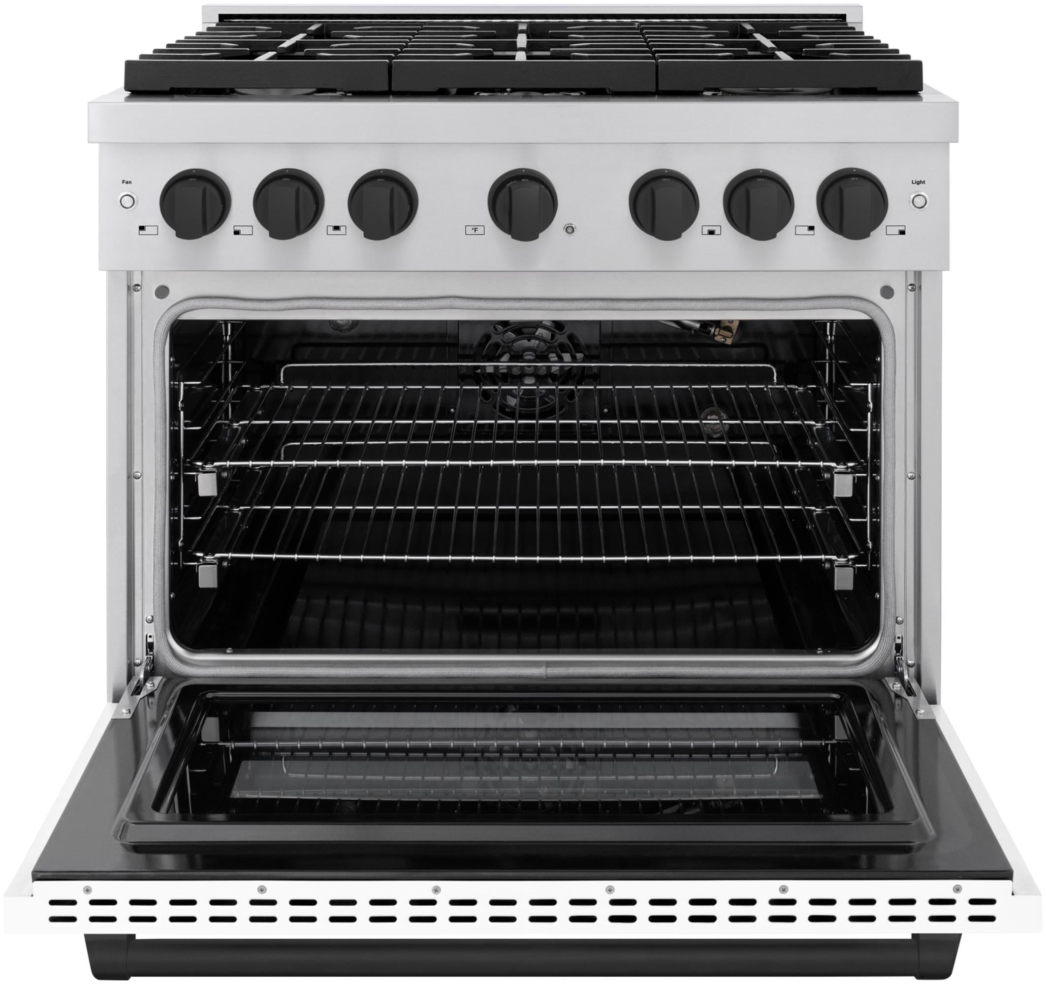 ZLINE Autograph Edition 36 in. 5.2 cu. ft. 6 Burner Gas Range with Convection Gas Oven in Stainless Steel with White Matte Door and Matte Black Accents (SGRZ-WM-36-MB)