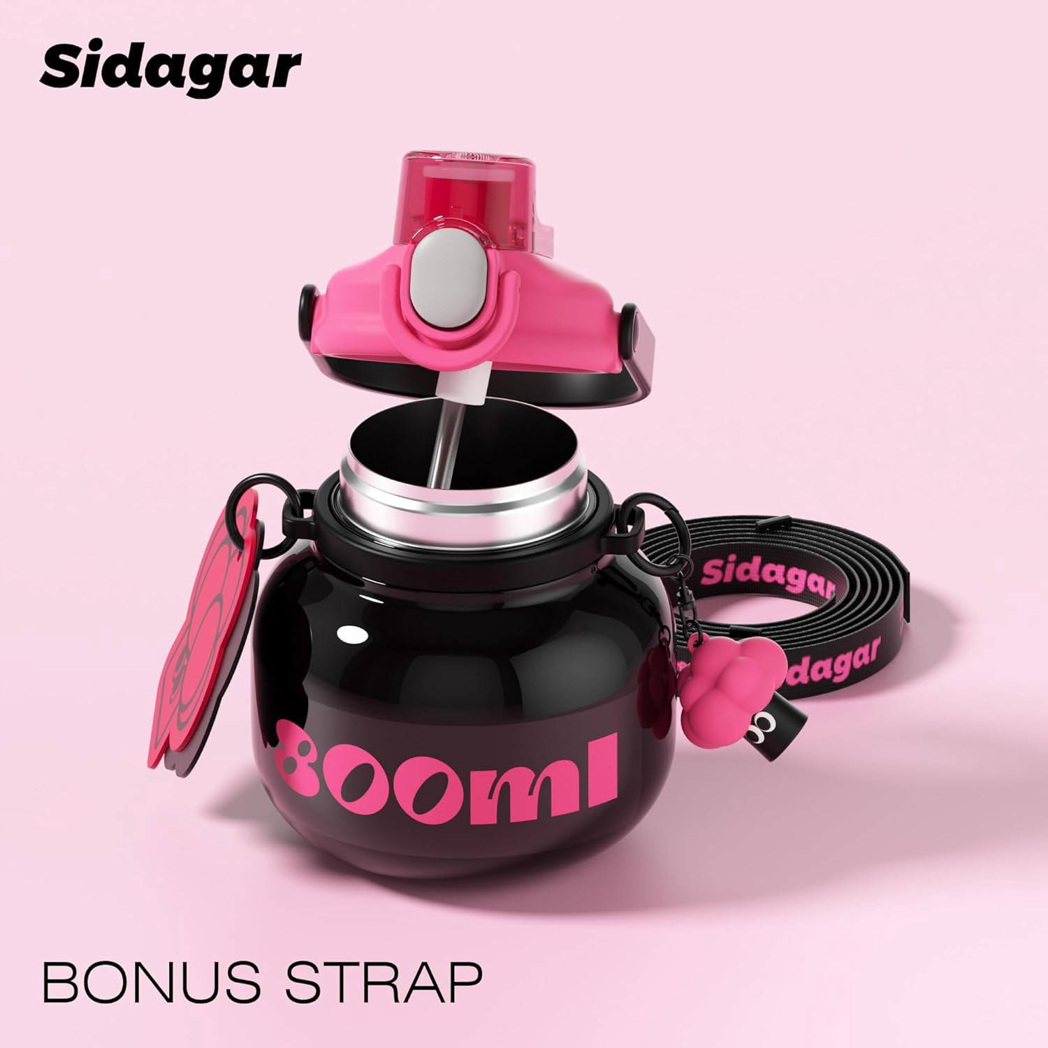 Sidagar 27 oz Stainless Steel Vacuum Insulated Water Bottle with Straw and Carry Handle, Black