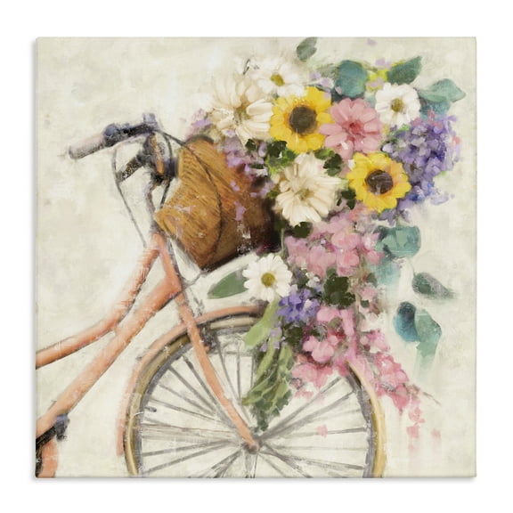 Stupell Industries Flower Swathed Bicycle Transportation Painting Wrapped Canvas Art Print Wall Art, 17 x 17