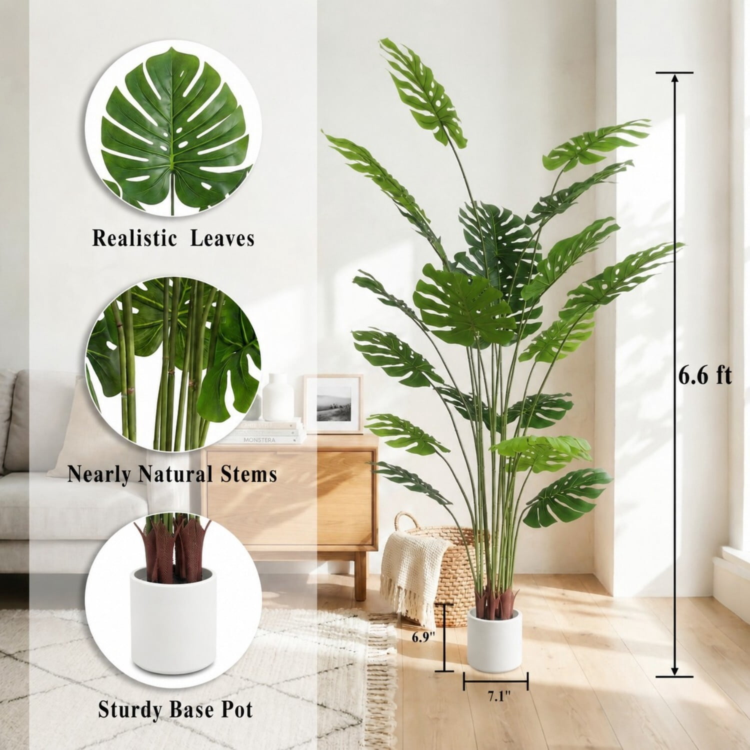 Easy4Home 6.6FT Artificia Plant Fake Tropical Potted Tree Indoor Faux Floor Plant for Home Office Decor, White Pot