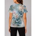 thumbnail image 2 of Vintage Teal Blush Tops for Women Short Sleeve Crewneck All-Over Pattern Casual Tee, 2 of 6