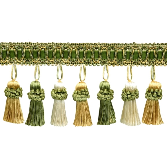 3" (7.5cm) Elegant Noblesse Collection Vintage Tassel Fringe Trim # TFH3CT,, Olive Garden Green (Color# 010) Sold By The Yard (36"/3 ft/0.9m)