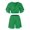 thumbnail image 5 of vigerkar Women's 2 Piece Summer Outfits Twist Front Short Flutter Sleeve Crop Top and Shorts Set Green, M, 5 of 5