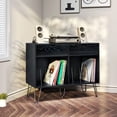 thumbnail image 3 of TC-HOMENY Vinyl Record Player Stand, Entertainment Center with Album Storage, Turntable Cabinet w/Charging Power Port, Black, 3 of 7