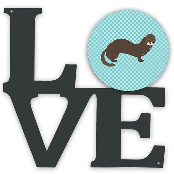11.5 x 11.75 in. Russian or European Mink Blue Check Metal Artwork Love Wall Decor