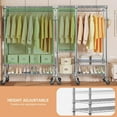 thumbnail image 3 of Heavy Duty Rolling Garment Rack 4 Tiers Adjustable Wire Shelving Clothes Rack with Rods and Side Hooks, Storage Closet Clothing Rack with Wheels Chrome 17.7" D x 47.2" W x 83.6" H, 3 of 14