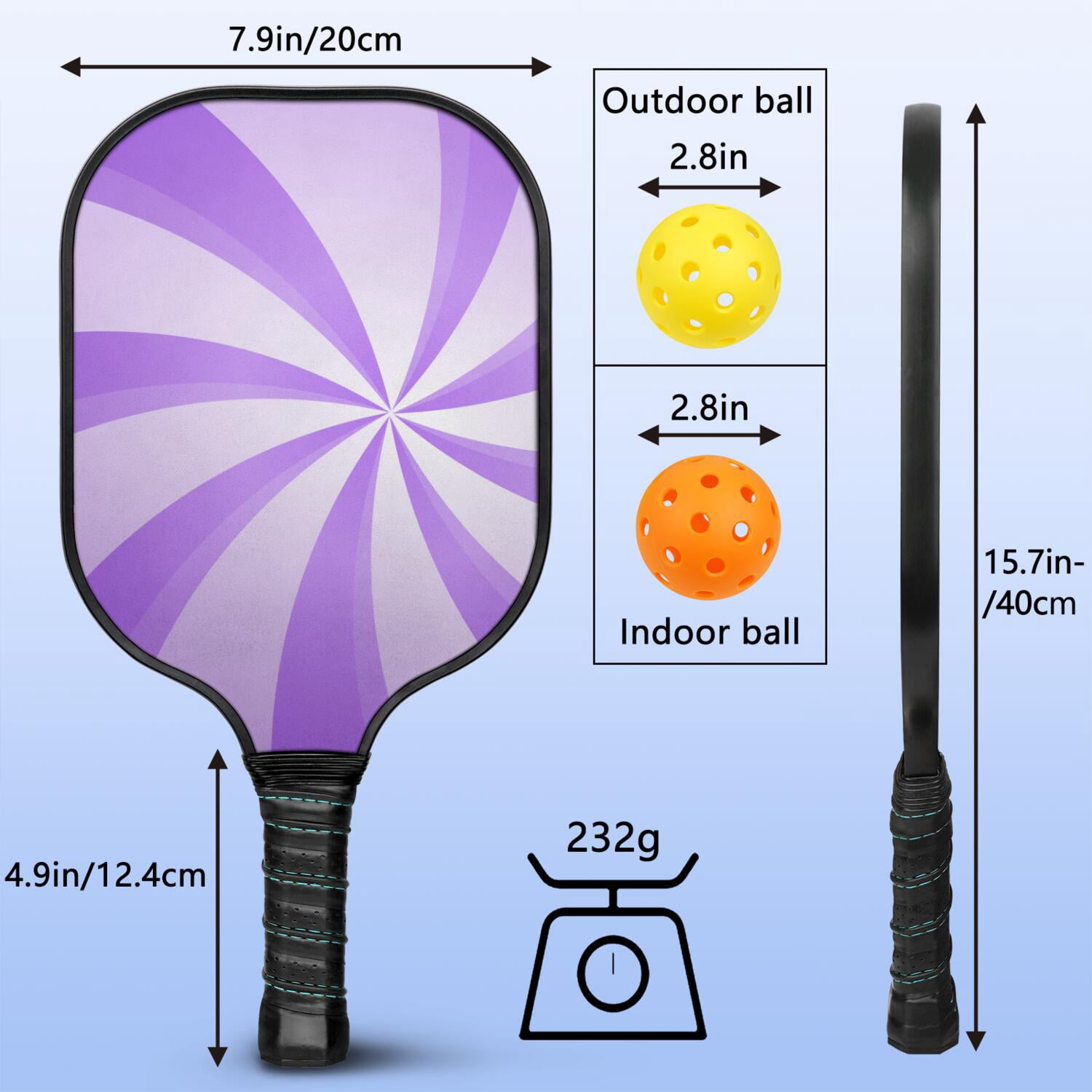 Pickleball Paddles Set Of 2, Fiberglass Surface, Sweet Candy Print, 4 Balls & Bag