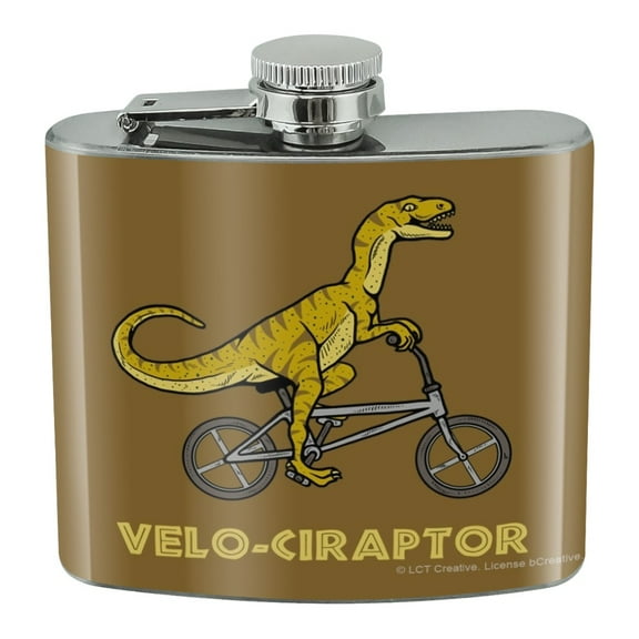 Velo-Ciraptor Velociraptor Biking Funny Humor Stainless Steel 5oz Hip Drink Kidney Flask