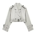 thumbnail image 5 of Womens Cropped Jacket Long Sleeve Belted Trench Coat Double Regular Fit Solid Fall Outerwear, 5 of 5