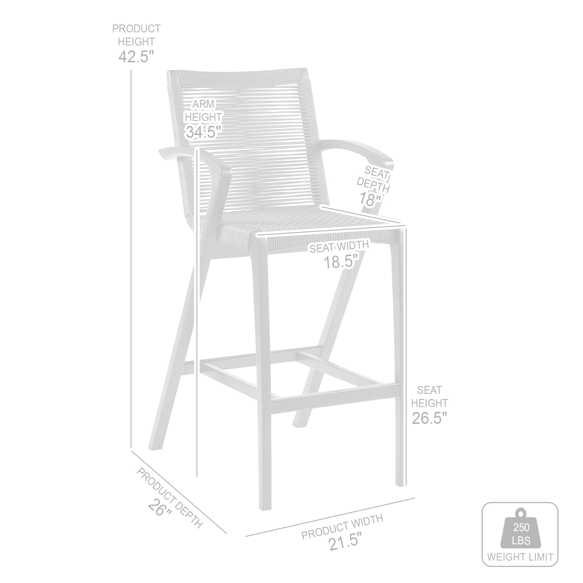 Brielle Outdoor Light Eucalyptus Wood and Charcoal Rope Counter Height Stool - Set of 2