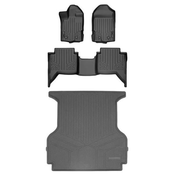 Smartliner SA0410-B0410-K0410 Floor Mats 2 Rows & Truck Bed Liner Set - SuperCrew Cab for 2019-2021 Ford Ranger, Black