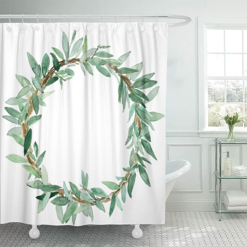 Yusdecor Wreath Olive Branch Watercolor Greenery Bathroom Decor Bath Shower Curtain 60x72 Inch Walmart Canada