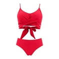thumbnail image 5 of MIXUE Swim Suits for Women Solid Color Bikini Sets for Women Two Piece High Waisted Ruched Summer Swimwears Beachwear,Red,M, 5 of 5