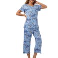 thumbnail image 1 of Jamicy Pyjama d'Été pour Femmes, Haut à Manches Courtes Imprimé avec Cordon de Serrage, Ensemble de Pyjama pour Dames, Confortable, Col Rond, Tenue de Détente, 1 of 6