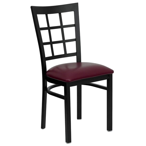 Bowery Hill Black Window Back Dining Chair in Burgundy