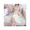 thumbnail image 4 of Vestido de mujer estilo francés blanco con cintura y manga abombada elegante vestido de verano para fiesta y citas, 4 of 8