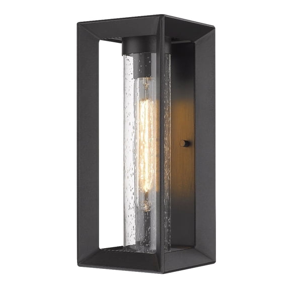 Golden Lighting Smyth Outdoor Medium Wall Sconce in Natural Black/Seeded Glass
