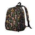 thumbnail image 2 of Mushroom and Cone Black Pattern Backpack for School, Cute School Bag with Adjustable Shoulder Straps and Padded Back, 13.8"x11.4"x6", 2 of 5