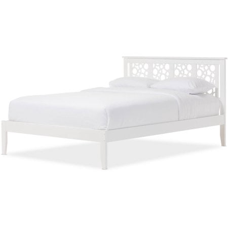 Baxton Studio Celine Modern and Contemporary Queen-Size Platform Bed, Geometric Pattern and White Solid Wood