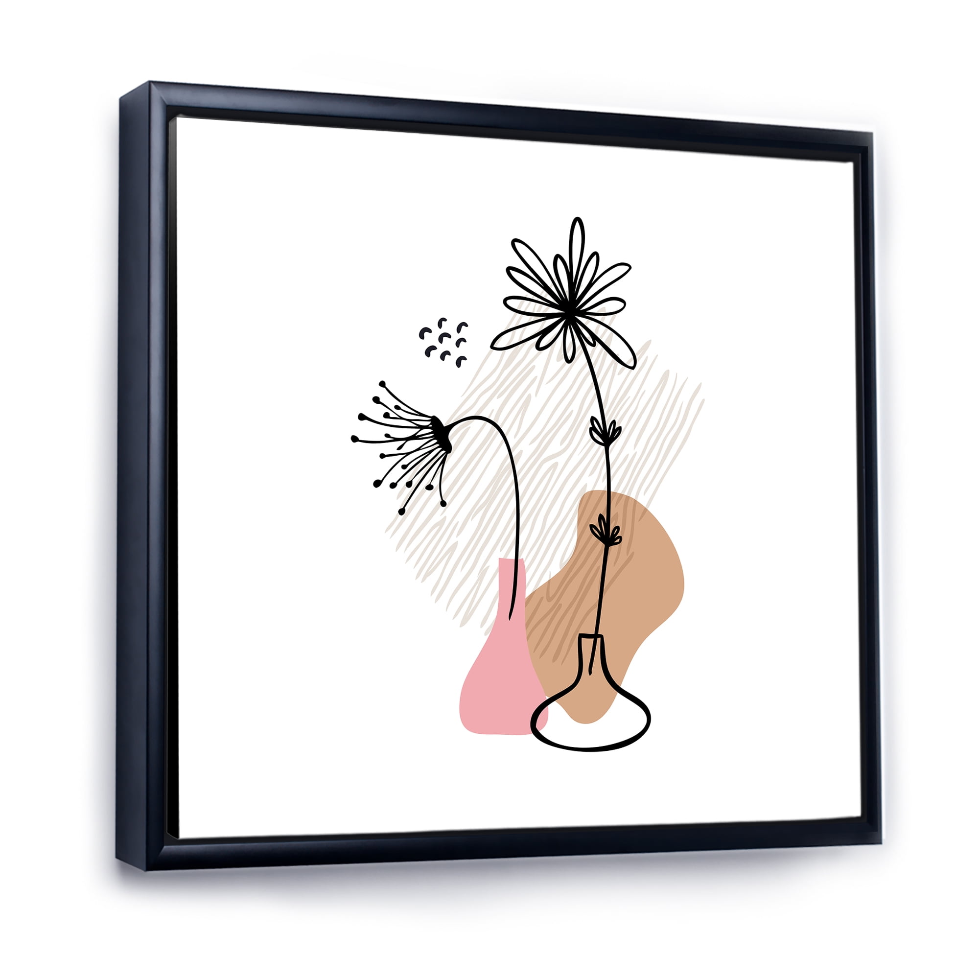 Designart 'Abstract Minimal Shapes Under Flowers III' Modern Framed Canvas Wall Art Print